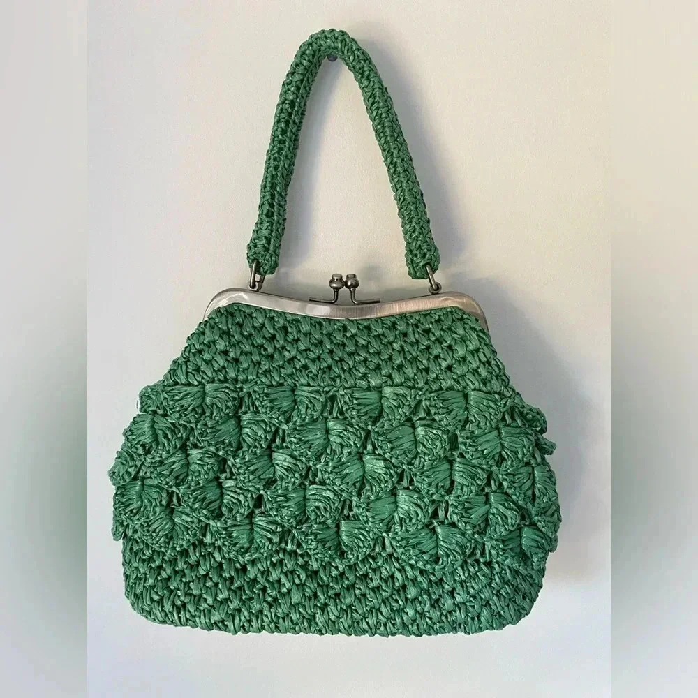 Patricia Nash Bag Laureana Scalloped Raffia Frame Satchel Green